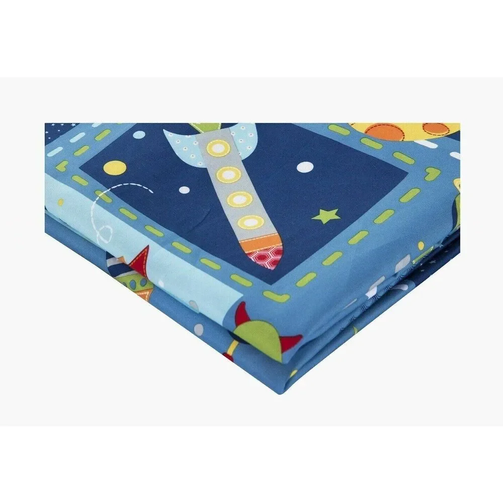 Space Kids Shower Curtain Rockets Planets Stars Constellation Bath Blue Gift NEW
